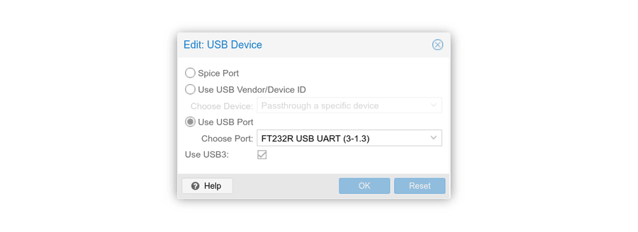 Proxmox add USB passthrough window