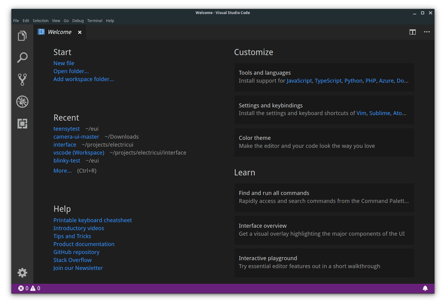 vscode first launch window
