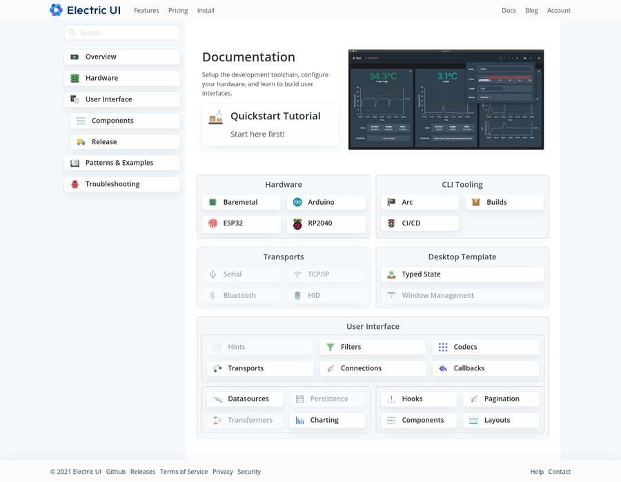 Docs landing page has an interactive block diagram