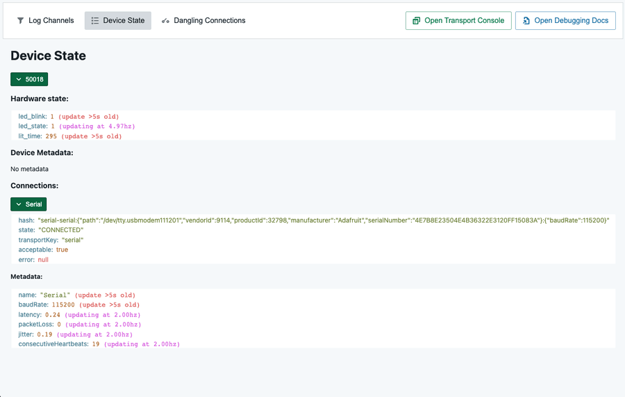 developer tools showing device state view