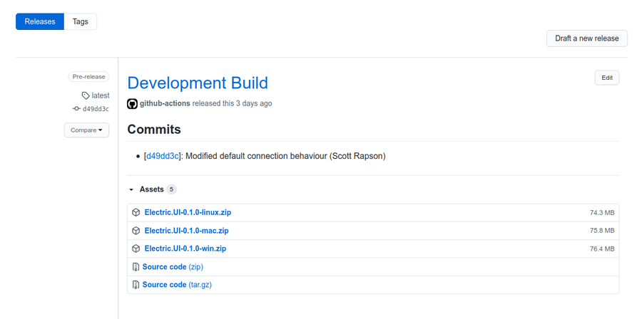 Github releases page shows changelog and downloads