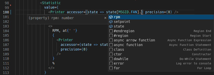 VSCode type hinting correctly displays the FanSetting members