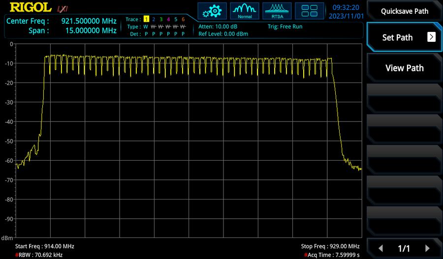 RF spectrum large raised area with many peaks looking like a comb